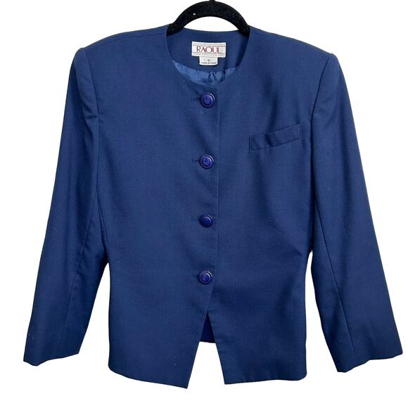 Vtg Raoul Angular Blue Blazer 6 80s Power Dressing Career Office Structured - Picture 2 of 12